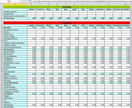 Planilha simplificada para o orcamento domestico