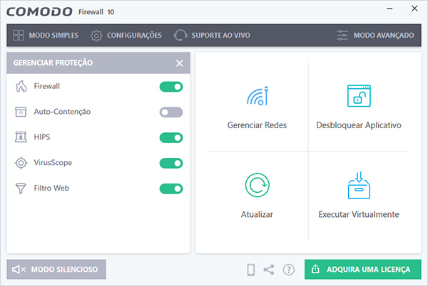 Captura de tela do Comodo Firewall