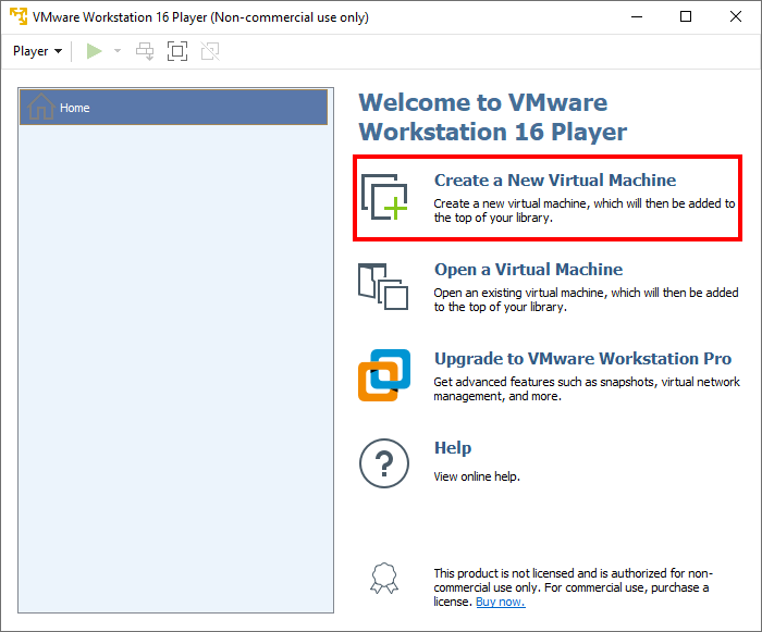 Create a new virtual machine VMware Workstation Player