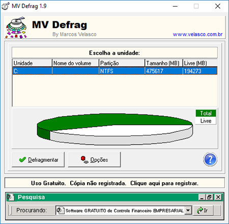 captura de tela do MV Defrag