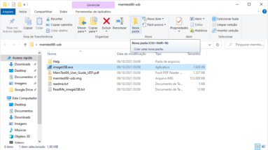 Captura de tela demonstrativa do conteúdo do download do Memtest86. A tela mostra o explorador de arquivos do Windows 10 exibindo o conteúdo em pasta do download do Memtest86.