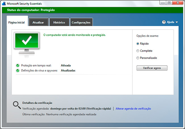 captura de tela do Microsoft Security Essentials