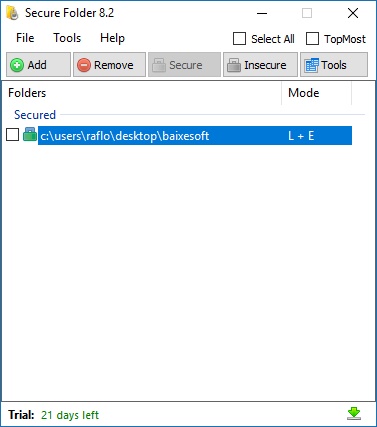 captura de tela do Secure Folder
