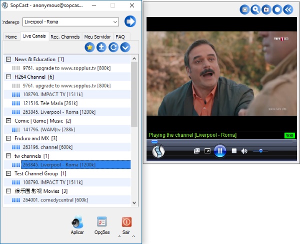 captura de tela do SopCast