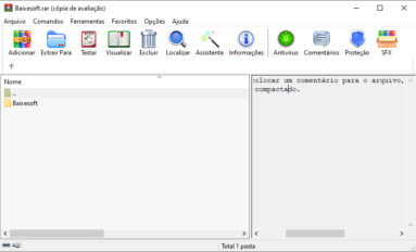 Captura de tela do explorador de arquivos do WinRAR.