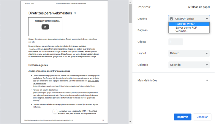 CutePDF Writer captura de tela 1 baixesoft