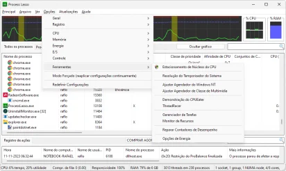 Captura de tela do Process lasso que mostra o menu 