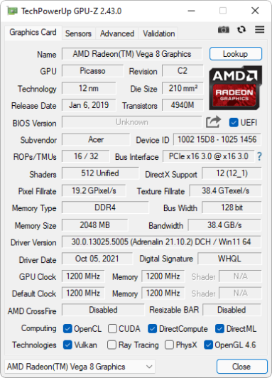 Captura de tela do GPU-Z mostrando sua aba principal 