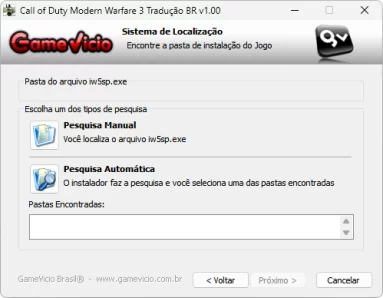 Quarta tela do instalador da tradução do MW3 de 2011.