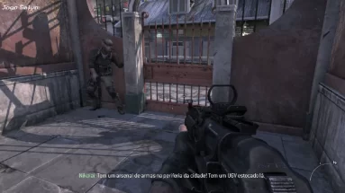 MW3 de 2011 traduzido. A tela mostra o efetivo jogo com legendas em português.