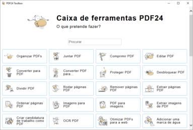 Captura de tela demonstrativa do PDF24 Creator mostrando sua tela de opções.