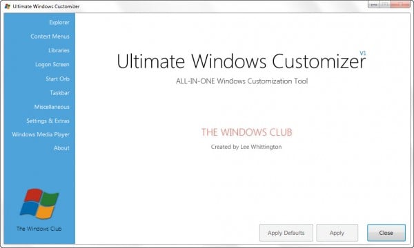 captura de tela do Ultimate Windows Customizer
