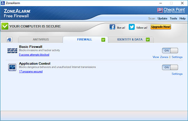 captura de tela do ZoneAlarm Free Firewall