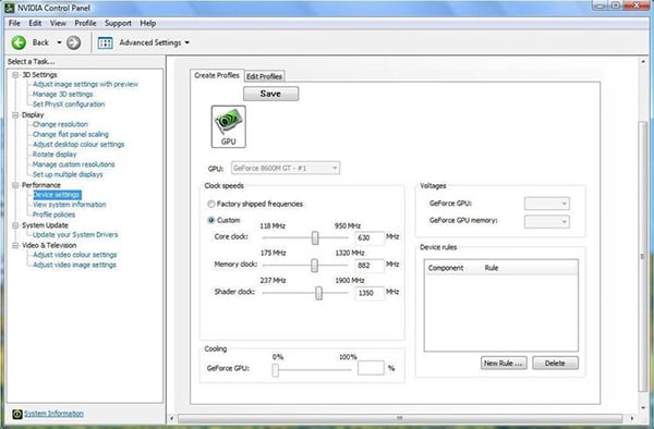 captura de tela do NVIDIA System Tools