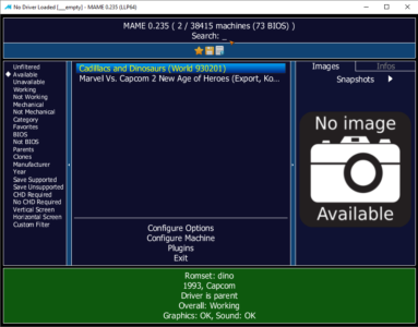 Captura da tela de seleção de jogos do MAME.
