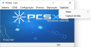 Captura da tela principal do PCSX2 com destaque para seu menu 