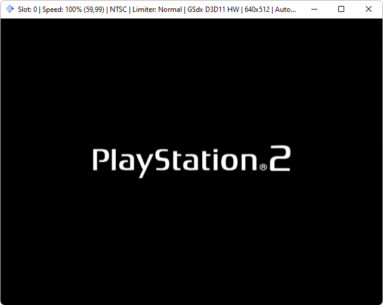 Captura de tela do PCSX2 mostrando a típica logo de introdução ao console 