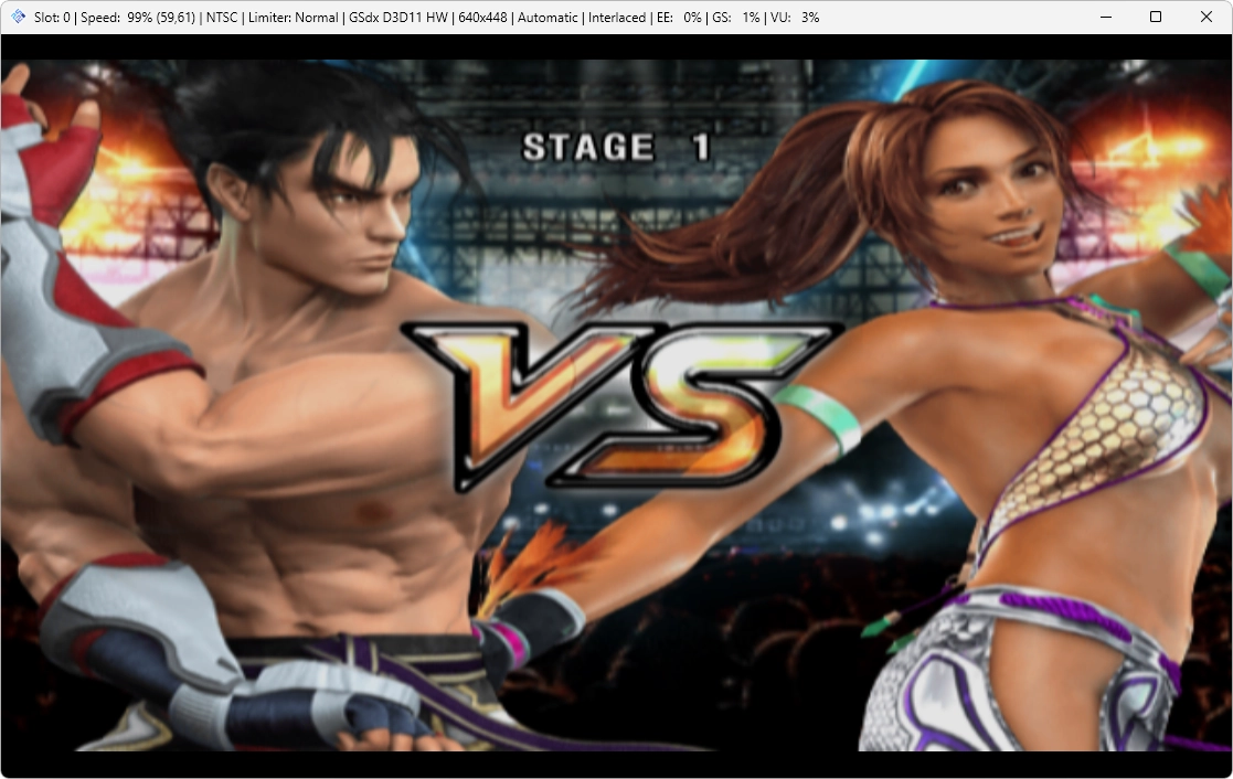 PCSX2 captura de tela demonstrativa rodando o Tekken 5