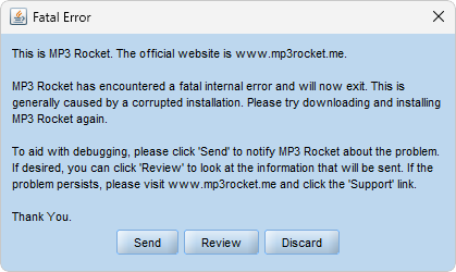 MP3 Rocket Fatal Error captura de tela