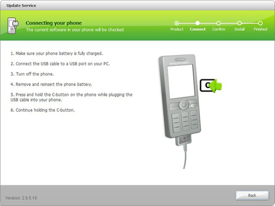 captura de tela do Sony Ericsson Update Service