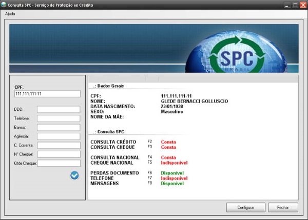 captura de tela do programa Consulta SPC