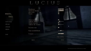 Captura de tela do jogo Lucius traduzido. O menu mostra o menu de opções traduzido.