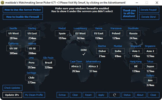 captura de tela do MM Server Picker para CSGO