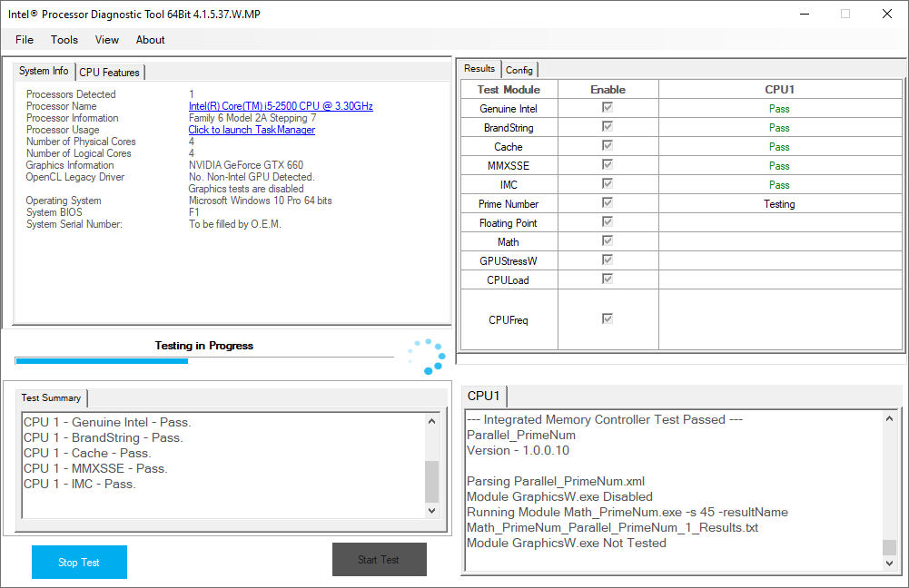 Intel Processor Diagnostic Tool captura de tela 1