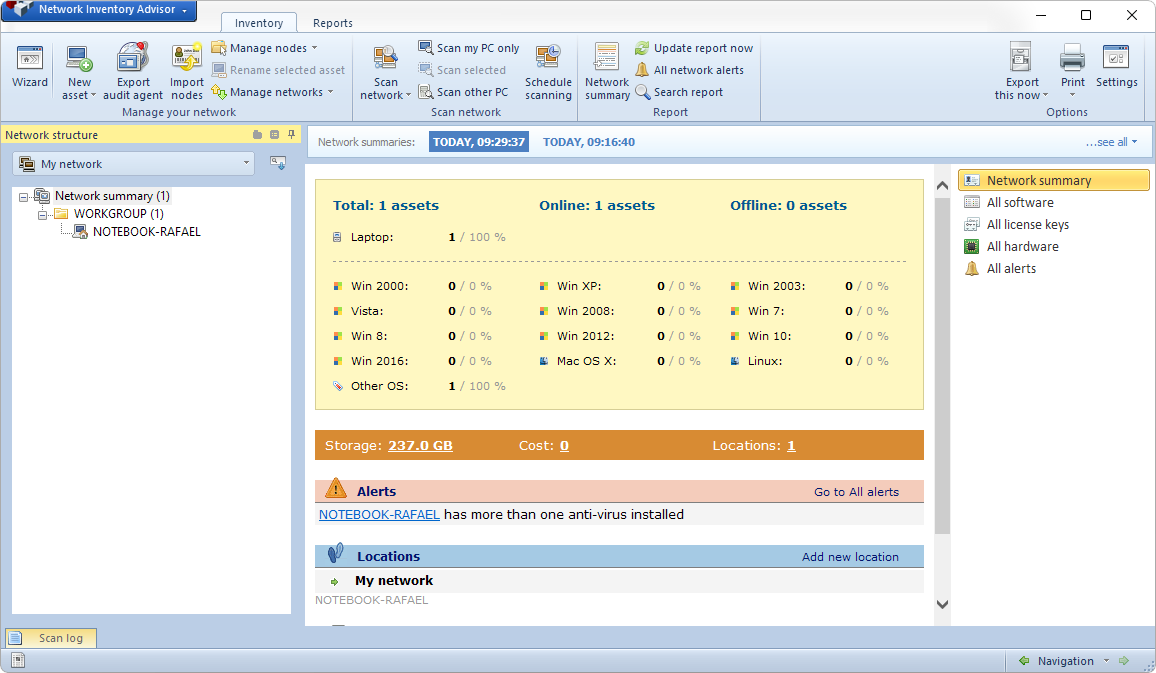 Network Inventory Advisor tela principal