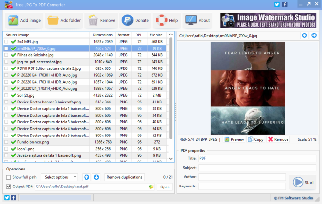 Free JPG To PDF Converter aptura de tela 3 baixesoft