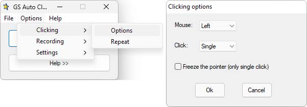 GS Auto Clicker Clicking options