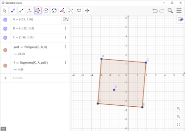 Captura de tela demonstrativa do GeoGebra mostrando um gráfico matemático quadrado.