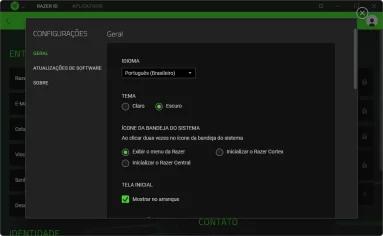 Captura de tela demonstrativa do Razer Cortex mostrando o menu de opções para o programa.