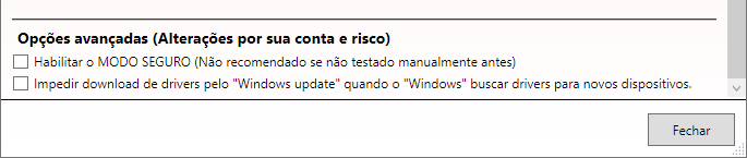 Opcoes avancadas do DDU