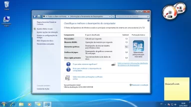 Captura de tela do Windows 7 que mostra a ferramenta de desempenho do sistema aberta na área de trabalho.