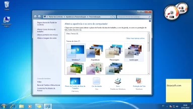 Captura de tela do Windows 7 que mostra o menu de personalização do sistema operacional.