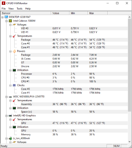 Captura de tela do HW Monitor baixesoft