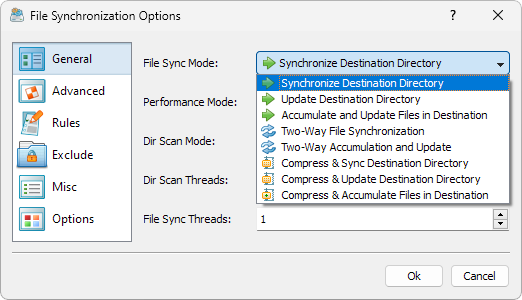 Advanced options do Sync do disk boss