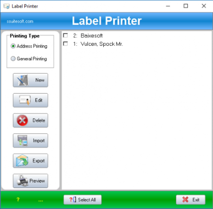 SSuite Label Printer screenshot baixesoft