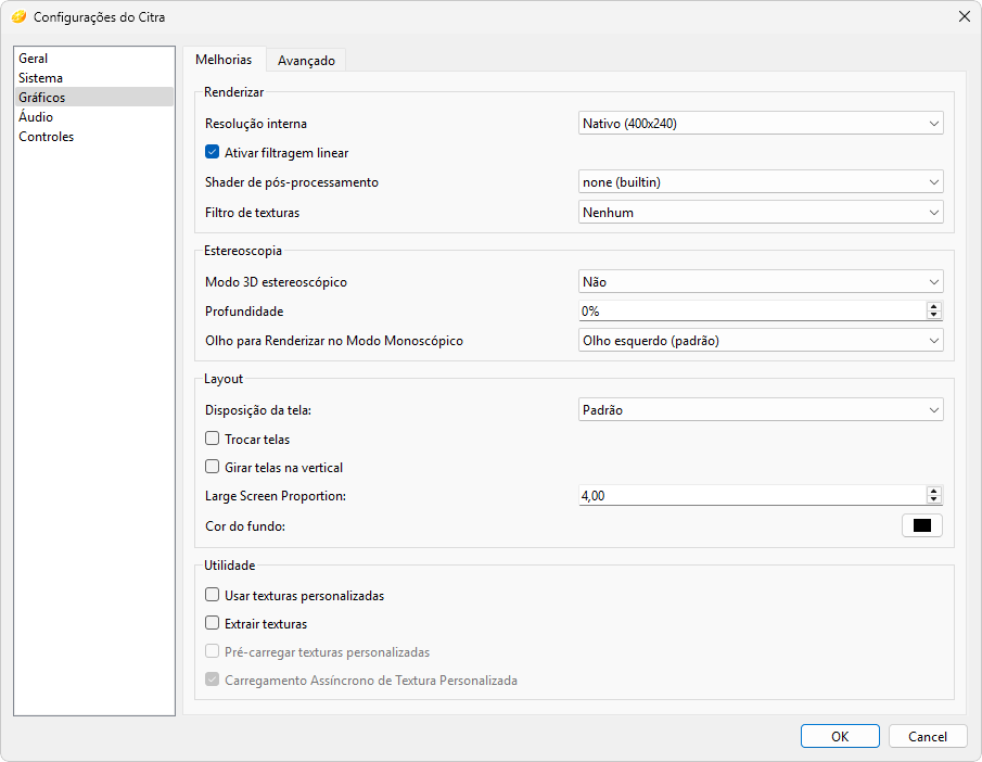 Citra captura de tela configuracoes graficas