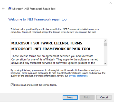 Microsoft .NET Framework Repair Tool captura de tela