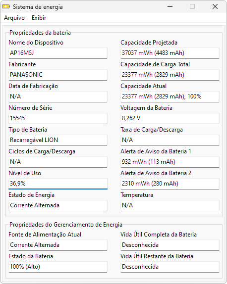 Nivel de uso da bateria Battery Mode