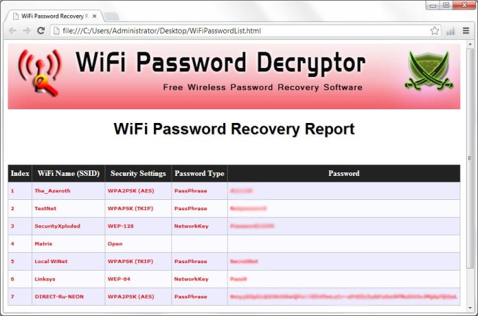 WiFi Password Decryptor para Windows Download