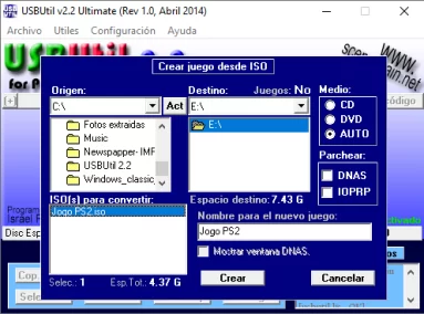 Captura de tela do USBUtil que mostra o menu 