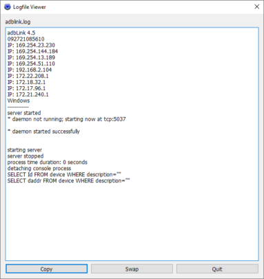 Captura de tela do log de alterações realizadas com o ADBLink.