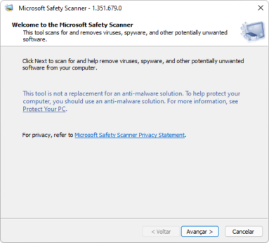 Captura da tela inicial do Verificador de Segurança da Microsoft.