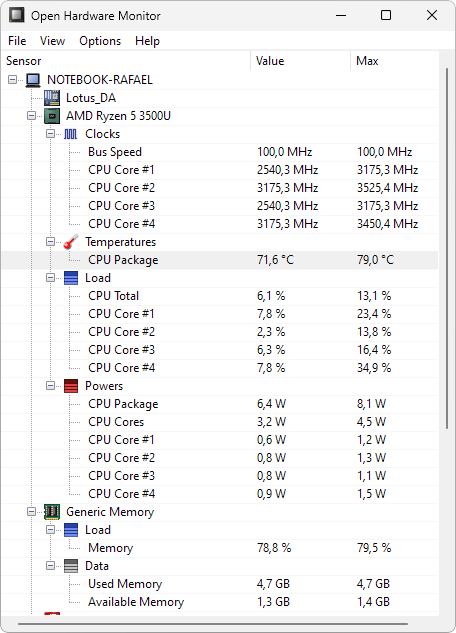 Open Hardware Monitor monitoracao em tempo real