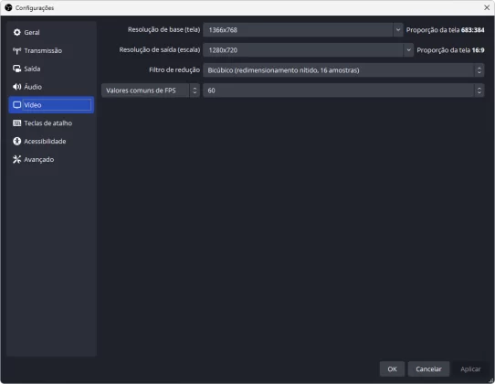Configuracoes OBS Studio captura de tela A