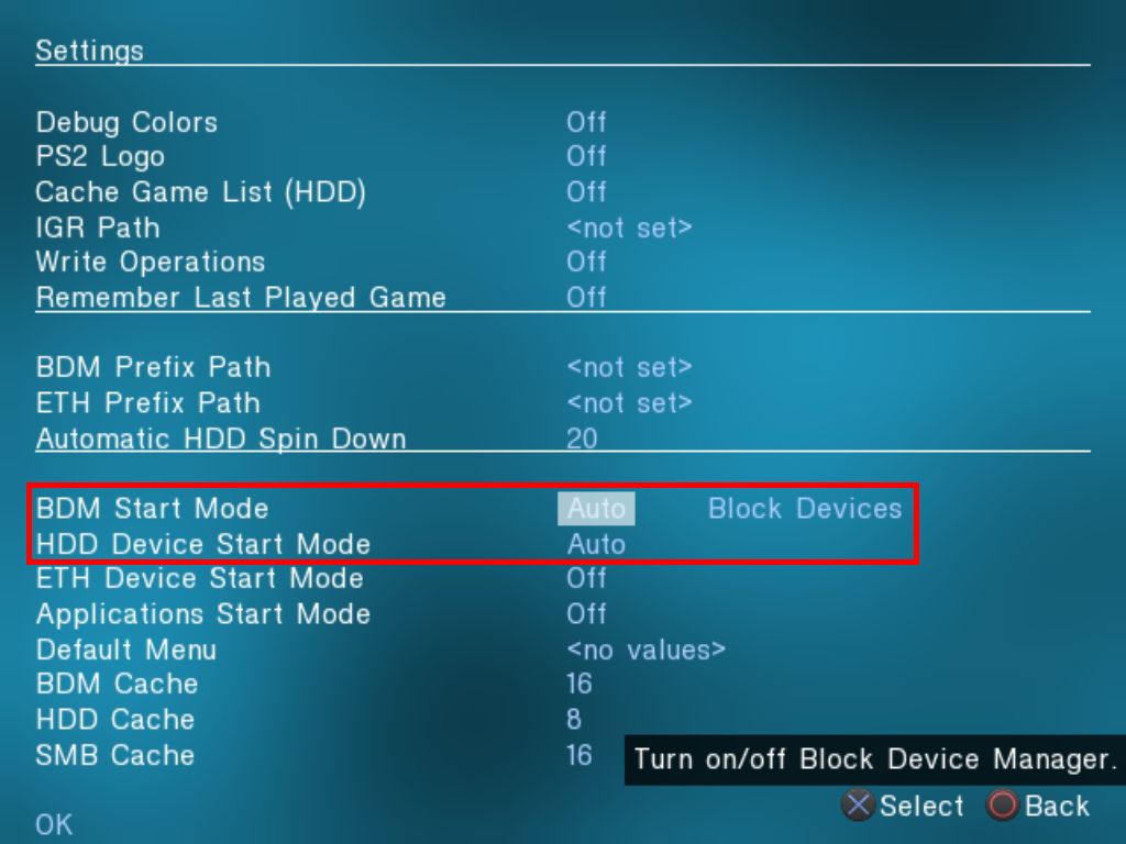 OPL captura de tela demo das funcoes de identificar USB e HDD