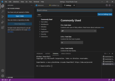 Captura de tela demonstrativa de uso do Visual Studio Code com destaque para sua opção 